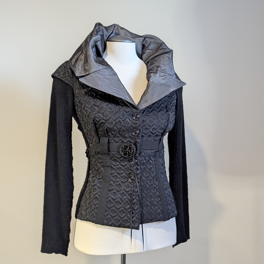 Black Textured Wool Jacket Dramatic Cashmere Witchy Fairy Mori Small